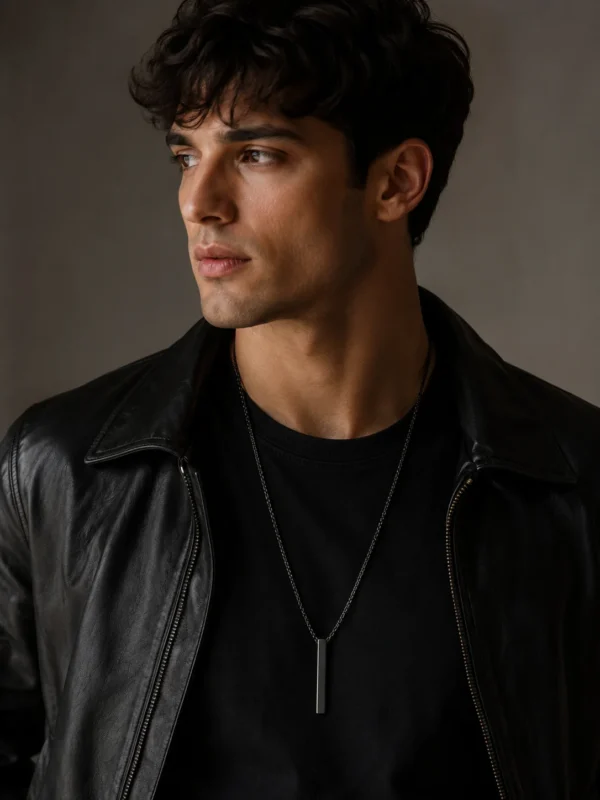 Minimal Black Bar Pendant Necklace