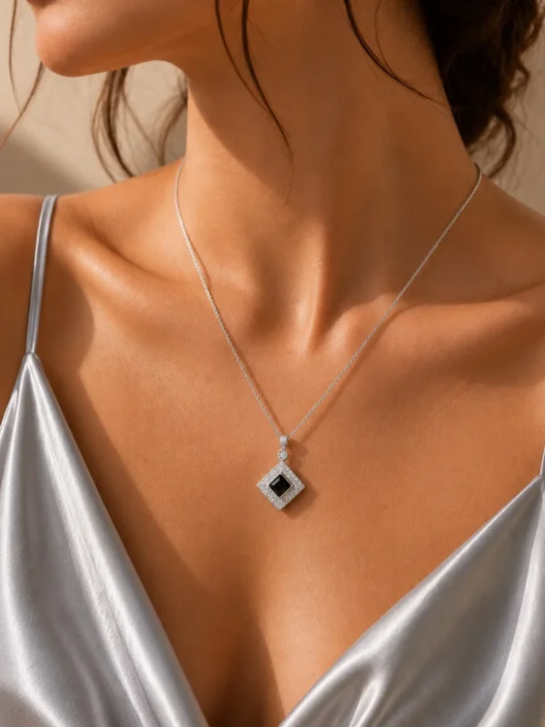 Noir Square Pendant Necklace