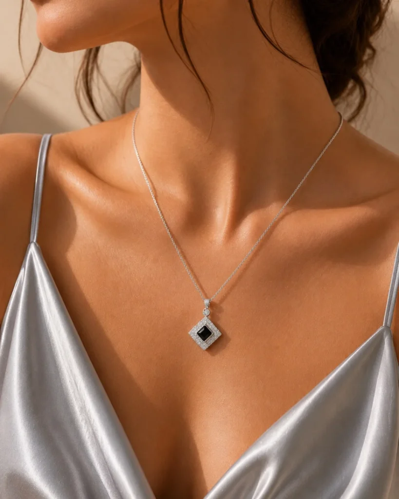 Noir Square Pendant Necklace